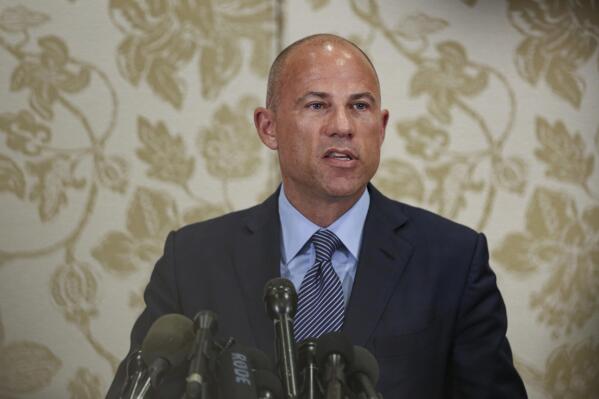 FILE - In this Monday, July 15, 2019, file photo, attorney Michael Avenatti speaks during a news conference in Chicago. A California judge has declared a mistrial Tuesday, Aug. 24, 2021, in the embezzlement trial of attorney Avenatti, who is charged with stealing millions in settlement money from his clients. Judge James Selna ruled on technical grounds that federal prosecutors failed to turn over relevant financial evidence to Avenatti. (AP Photo/Amr Alfiky, File)