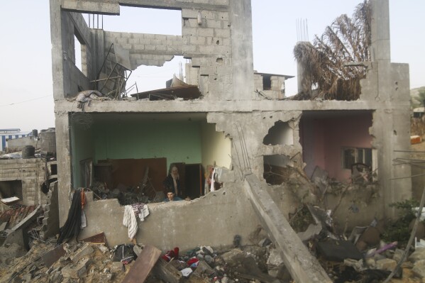 A building destroyed in the Israeli bombing of the Gaza Strip is seen in Rafah on Tuesday, Oct. 24, 2023. (AP Photo/Hatem Ali)