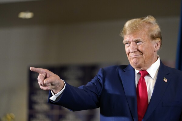 Former President Donald Trump speaks at a campaign rally at Terrace View Event Center in Sioux Center, Iowa, Friday, Jan. 5, 2024. (AP Photo/Andrew Harnik)
