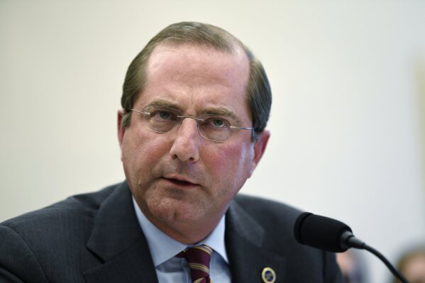FILE - In this March 13, 2019 file photo, Health and Human Services Secretary Alex Azar testifies before a House Appropriations subcommittee on Capitol Hill in Washington. Federal health officials are proposing to update 1970s-era patient confidentiality rules to encourage coordination among medical professionals treating people caught up in the nation’s opioid epidemic. The idea is to make it easier to share a patient’s drug treatment history with doctors treating that person for other problems. That can stave off serious errors, such as unwittingly prescribing opioid painkillers to someone with a past history of dependence.  (AP Photo/Susan Walsh)