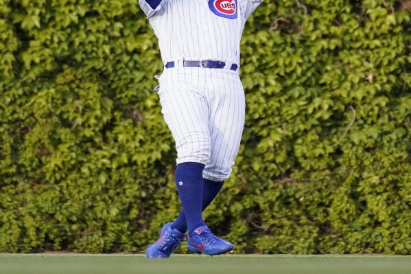 Chicago Cubs center fielder Jake Marisnick catches a fly ball by Los Angeles Dodgers' Corey Seager during the first inning of a baseball game in Chicago, Wednesday, May 5, 2021. (AP Photo/Nam Y. Huh)