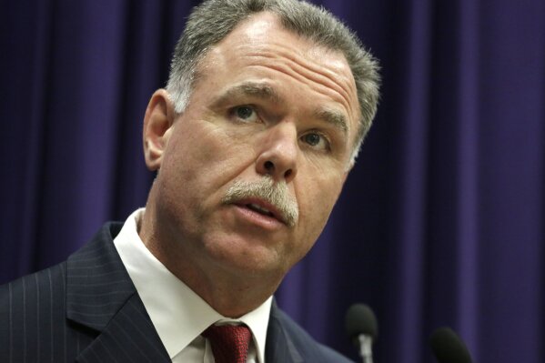 FILE - In this July 24, 2014 file photo, Chicago Police Superintendent Garry McCarthy speaks at a news conference in Chicago. The former head of the Chicago Police Department is advising a local cannabis company on security after more than $200,000 was stolen from it during a burglary last month.  Danny Marks, the co-owner of MOCA Modern Cannabis, told the Chicago Tribune that he brought on former police Superintendent Garry McCarthy as a consultant as he seeks a license to open a new recreational pot store in the River North neighborhood.   (AP Photo/M. Spencer Green, File)