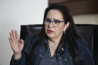 Ana García de Hernández, Honduras' former first lady, speaks during an interview in Tegucigalpa, Honduras, Thursday, March 14, 2024. García de Hernández says her decision to seek the presidency next year is about showing the world the injustice that was done to her recently convicted husband, not an attempt to protect herself from prosecution as some allege. (AP Photo/Elmer Martinez)