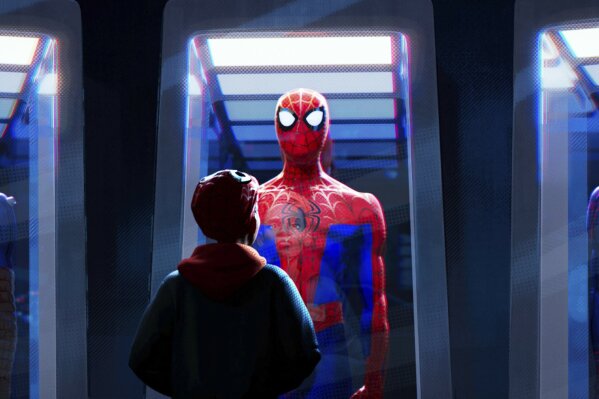 
              This image released by Sony Pictures Animations shows a scene from "Spider-Man: Into the Spider-Verse." The film was nominated for an Oscar for best animated feature. The 91st Academy Awards will be held on Sunday. (Sony Pictures Animation via AP)
            