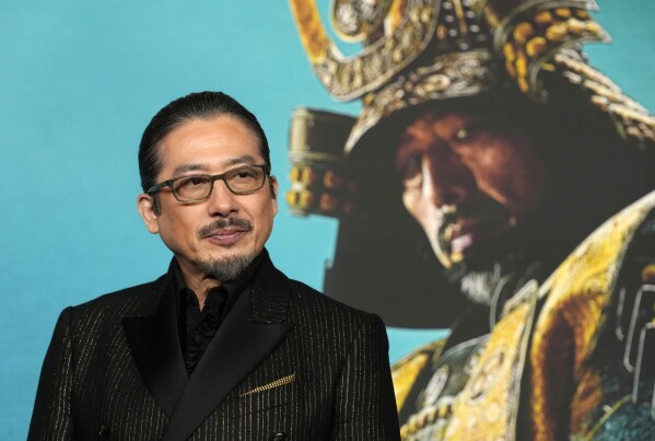 Hiroyuki Sanada, a cast member and producer of "Shogun," poses at the premiere of the FX limited series at The Academy Museum, Tuesday, Feb. 13, 2024, in Los Angeles. (AP Photo/Chris Pizzello)