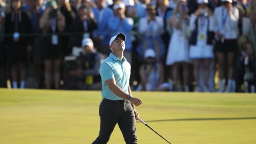 Rory McIlroy reacts after finishing in second place at the U.S. Open golf tournament at Los Angeles Country Club on Sunday, June 18, 2023, in Los Angeles. (AP Photo/Lindsey Wasson)