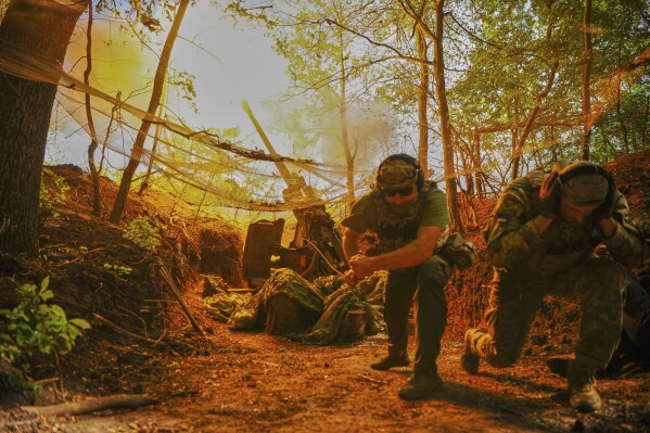 In this photo provided by separate brigades of Ukraine's 127th Territorial Defense Agency, soldiers fire towards the position of Russian forces near Kharkiv, Ukraine on Monday, June 2, 2025 (via the 127th Separate Brigade, AP, file of Anatolii Lysianskyi/Ukraine)