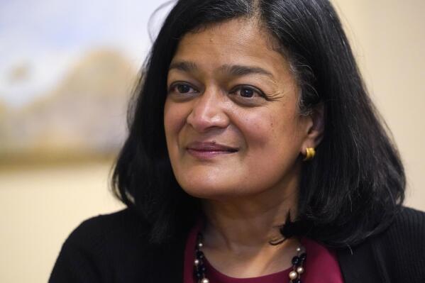 Rep. Pramila Jayapal, D-Wash., listens to a question during an interview Friday, Nov. 12, 2021, in Seattle. Jayapal's career has rapidly ascended into the top tiers of U.S. politics, bringing with her the progressive street cred she amassed in Seattle and a political sensibility she has decisively wielded in D.C. (AP Photo/Elaine Thompson)