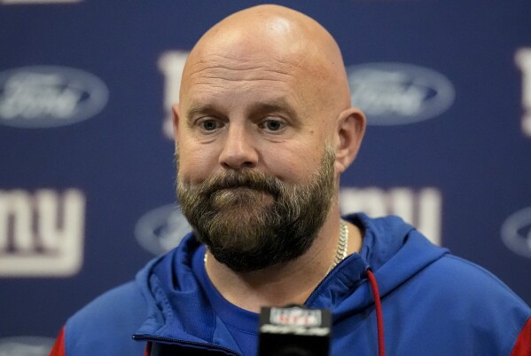 New York Giants head coach Brian Daboll speaks during a news condference after an NFL football game against the Atlanta Falcons, Sunday, Dec. 22, 2024, in Atlanta. (AP Photo/Mike Stewart)