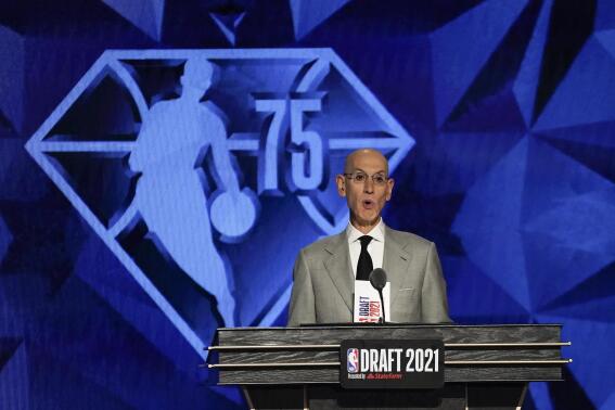 FILE - NBA Commissioner Adam Silver speaks at the start of the NBA basketball draft, July 29, 2021, in New York. (AP Photo/Corey Sipkin, File)