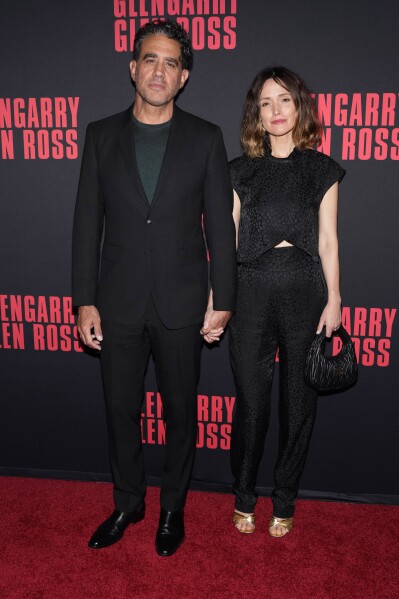 Bobby Cannavale and Rose Byrne attend the Broadway opening night of "Glengarry Glen Ross" at the Palace Theatre on Monday, March 31, 2025, in New York. (Photo by Charles Sykes/Invision/AP)