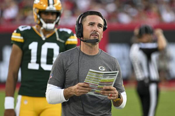 Green Bay Packers head coach Matt LaFleur is seen during the second half of an NFL football game against the Tampa Bay Buccaneers Sunday, Sept. 25, 2022, in Tampa, Fla. (AP Photo/Jason Behnken)