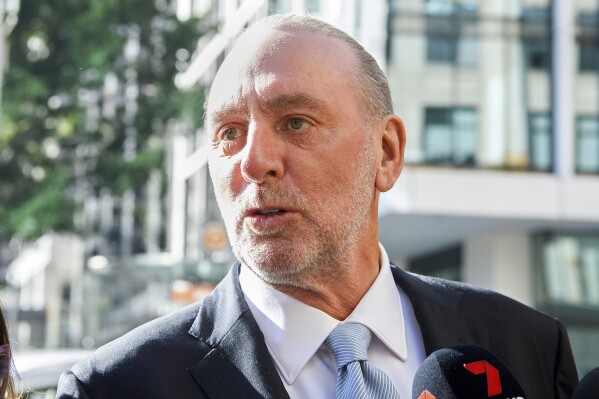 Hillsong church founder Brian Houston arrives at the Downing Centre Local Court in Sydney, Thursday, Aug. 17, 2023. Houston was ruled not guilty Thursday of an Australian charge of concealing his father’s child sex crimes. (Bianca De Marchi/AAP Image via AP)