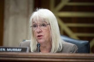 FILE - In this June 9, 2021, file photo, Sen. Patty Murray, D-Wash., speaks during a Senate Appropriations Subcommittee hearing on Capitol Hill in Washington. Murray who was elected in 1992 as a self described "mom in tennis shoes," has been fighting for paid family and medical leave for decades. For much of this year she appeared to be close to winning. (Al Drago/Pool via AP, File)
