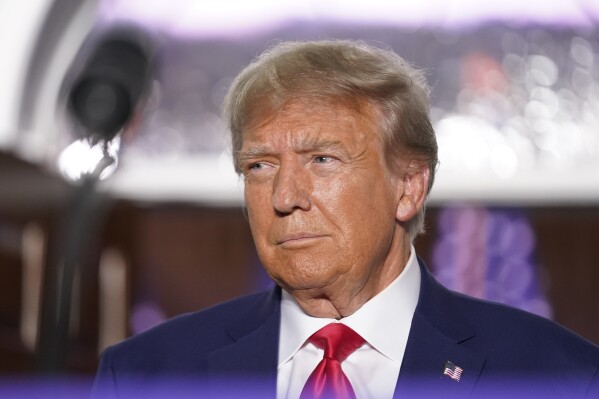Former President Donald Trump speaks at Trump National Golf Club in Bedminster, N.J., Tuesday, June 13, 2023, after pleading not guilty in a Miami courtroom earlier in the day to dozens of felony counts that he hoarded classified documents and refused government demands to give them back. (AP Photo/Andrew Harnik)