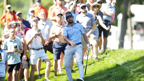 Cameron Young watches his shot out of the rough on the 17th hole during the second round of the John Deere Classic golf tournament, Friday, July 7, 2023, at TPC Deere Run in Silvis, Ill. (AP Photo/Charlie Neibergall)