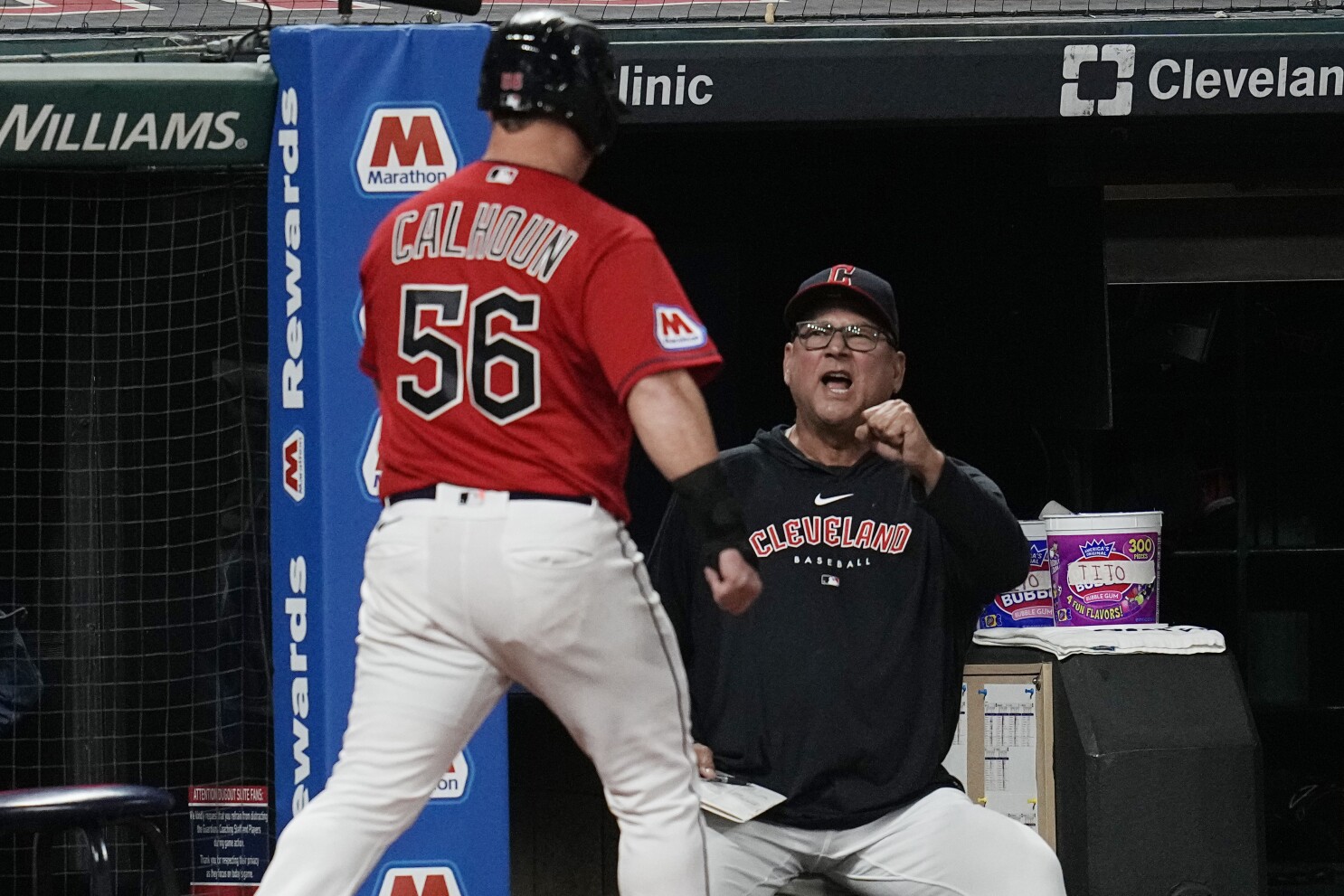 Manager Terry Francona of the Cleveland Guardians removes Daniel