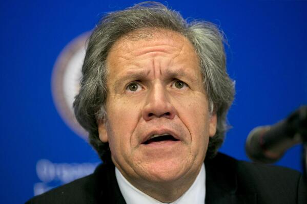 FILE - Luis Almagro, the Organization of American States (OAS) Secretary-Genera, gives a news conference at the 45th OAS General Assembly in Washington, June 16, 2015. An external probe is expected to wrap up this month looking into whether the OAS Secretary General’s romance with the Mexican staffer two decades his junior violated the Washington-based group’s ethics code. (AP Photo/Jacquelyn Martin, File)