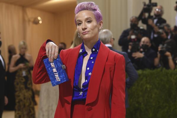 Megan Rapinoe attends The Metropolitan Museum of Art's Costume Institute benefit gala celebrating the opening of the "In America: A Lexicon of Fashion" exhibition on Monday, Sept. 13, 2021, in New York. (Photo by Evan Agostini/Invision/AP)