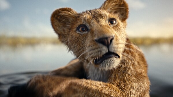 This image released by Disney shows a young Mufasa, Mufasa, voiced by Braelyn Rankins, in a scene from "Mufasa: The Lion King." (Disney via AP)