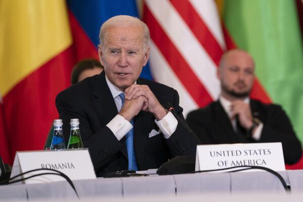 President Joe Biden speaks during a meeting with the leaders of the Bucharest Nine, a group of nine countries that make up the eastern flank of NATO, Wednesday, Feb. 22, 2023, in Warsaw. (AP Photo/ Evan Vucci)
