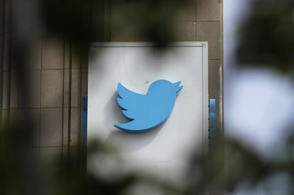 FILE - This July 9, 2019, file photo shows a sign outside of the Twitter office building in San Francisco. Twitter posted solid results for the last three months of 2020, capping what CEO Jack Dorsey called “an extraordinary year” for the platform.  (AP Photo/Jeff Chiu, File)