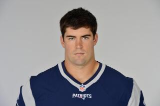 FILE- This is a 2015 file photo of Jake Bequette of the New England Patriots NFL football team. Former NFL player Jake Bequette on Monday, July 12, 2021, announced he's challenging Arkansas Sen. John Boozman in next year's Republican primary. Bequette, an Army veteran who also played for the Arkansas Razorbacks, launched his bid with a online video touting his football and military background. (AP Photo/File)