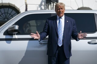 President Donald Trump talks about the Endurance all-electric pickup truck, made in Lordstown, Ohio, at the White House, Monday, Sept. 28, 2020, in Washington. (AP Photo/Evan Vucci)