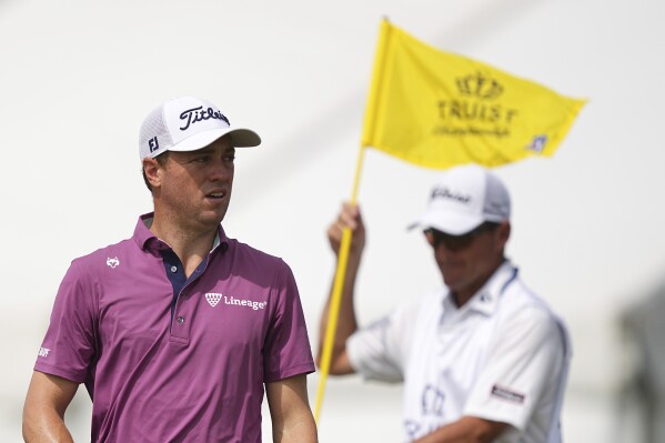 Justin Thomas walks on the sixth hole during the final round of the Truist Championship golf tournament at the Philadelphia Cricket Club, Sunday, May 11, 2025, in Flourtown. (AP Photo/Matt Rourke)