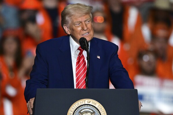 President Donald Trump speaks at the U.S. Steel Mon Valley Works-Irvin Plant, Friday, May 30, 2025, in West Mifflin, Pa. (AP Photo/David Dermer)