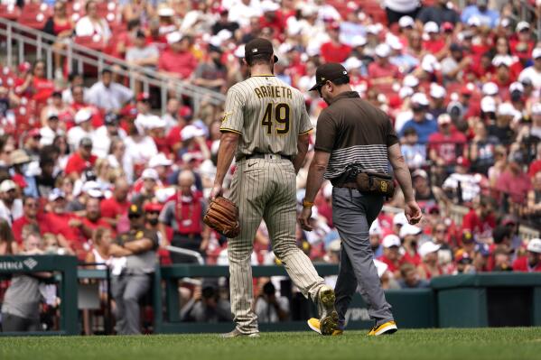 Jake Arrieta injury in first Padres start