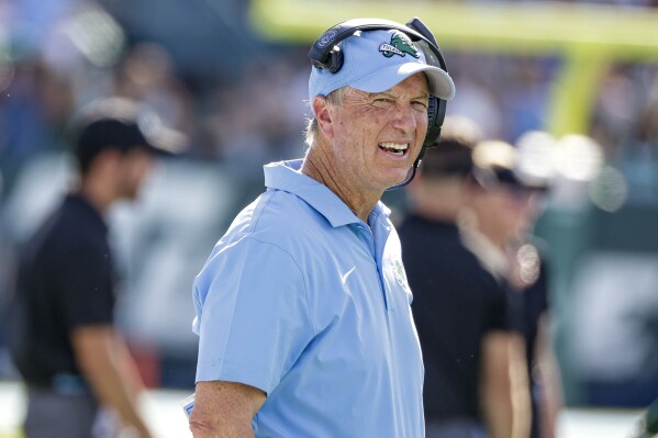 Tulane head coach Willie Fritz watches from the sideline during the first half of an NCAA college football game against North Texas in New Orleans, Saturday, Oct. 21, 2023. (AP Photo/Derick Hingle)