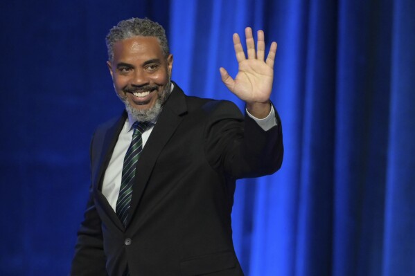 FILE - Rep. Steven Horsford, D-Nev., arrives to speak before a campaign appearance by Democratic presidential nominee Vice President Kamala Harris, Sept. 29, 2024, in Las Vegas. (AP Photo/Sam Morris, File)