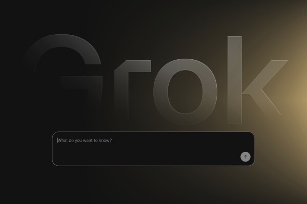 This image from the xAI website shows a search field for the artificial intelligence chatbot Grok on Thursday, May 5, 2025. (AP Photo)
