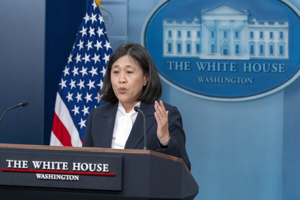 U.S. Trade Representative Katherine Tai speaks with reporters in the James Brady Press Briefing Room at the White House, Tuesday, May 14, 2024, in Washington. (AP Photo/Alex Brandon)