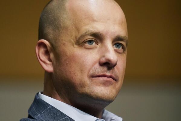 FILE- Independent Evan McMullin speaks during a campaign event on Oct. 20, 2022, in Salt Lake City. Tech companies and Democratic Party-aligned groups are among those funneling millions into Utah to support McMullin's bid to unseat Lee. (AP Photo/Rick Bowmer)