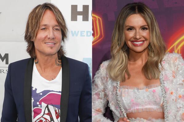 Keith Urban arrives at the 13th Annual ACM Honors in Nashville, Tenn. on Aug. 21, 2019, left, and Carly Pearce arrives at the CMT Music Awards on June 9, 2021, in Nashville, Tenn. Urban and Pearce will perform at the Academy of Country Music Honors. (AP Photo)