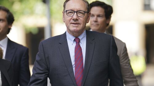 Actor Kevin Spacey arrives at Southwark Crown Court where he is accused of sexual offenses committed against four men while working at the Old Vic Theater in London, Thursday 6 July 2023.