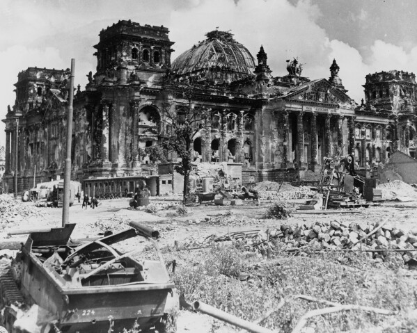 A view of the burned-out ruins of the German Reichstag in Berlin in this photo from August 1945, three months after the Nazis surrendered to the Allied Powers on May 8, 1945. (AP Photo, file)