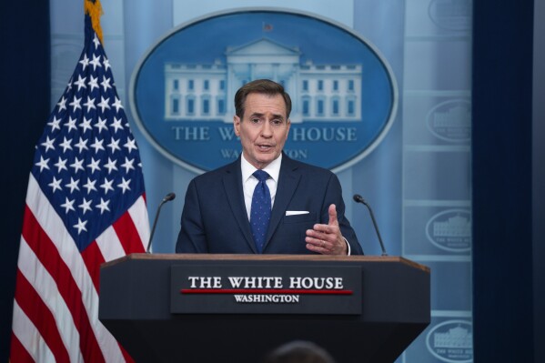 National Security Council spokesman John Kirby speaks during a press briefing at the White House, Thursday, April 4, 2024, in Washington. (AP Photo/Evan Vucci)