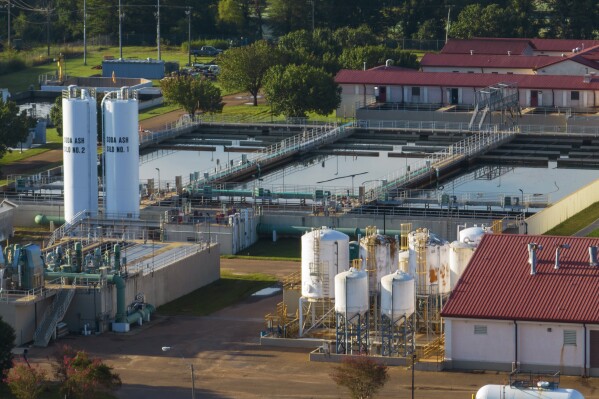 FILE - This aerial view shows the city of Jackson's O.B. Curtis Water Plant in Ridgeland, Miss., Sept. 1, 2022. In a Monday, Aug. 21, 2023, court filing, a federal judge ordered Mississippi’s largest electric utility to turn over information on customers in and around the capital city who might be using water without paying for it. (AP Photo/Steve Helber, File)