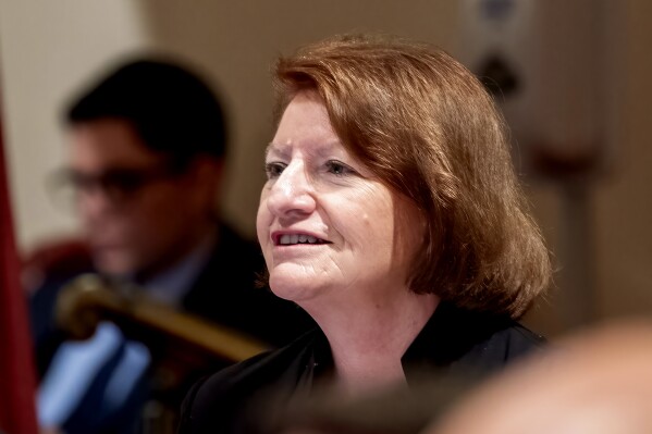 FILE - California state Senate President Pro Tempore Toni Atkins, D-San Diego, at the Capitol in Sacramento, Calif., on Monday, July 10, 2023. On Friday, Jan. 19, 2024, Atkins announced she will run for governor in 2026. (AP Photo/Rich Pedroncelli,File)