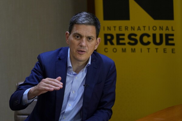 David Miliband, the President and CEO of the International Rescue Committee speaks during an interview with The Associated Press in Beirut, Lebanon, Tuesday, July 25, 2023. An impasse at the United Nations Security Council delaying opposition-held northwestern Syria is putting the lives of millions in 