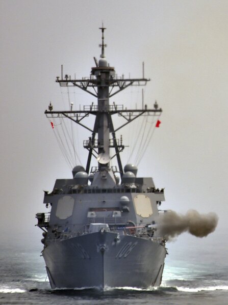 
              In this April 25, 2017 photo provided by South Korean Defense Ministry, the destroyer USS Wayne E. Meyer fires during a joint exercises between the United States and South Korea in South Korea's West Sea.  The Pentagon and South Korea are canceling another major military exercise this year, citing a push for diplomatic progress with North Korea.  (South Korean Defense Ministry via AP)
            