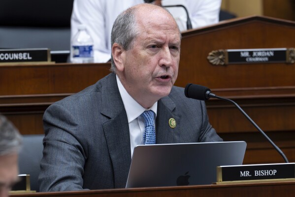 FILE - Rep. Dan Bishop, R-N.C., speaks during a House Judiciary Committee hearing, Sept. 20, 2023, on Capitol Hill in Washington. Bishop is unopposed in the March 5 Republican primary for North Carolina attorney general. (AP Photo/J. Scott Applewhite, file)