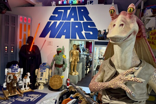A collection of “Star Wars” memorabilia is displayed at Rancho Obi-Wan, a nonprofit museum in Petaluma, Calif., on Thursday, May 1, 2025. (AP Photo/Haven Daley)