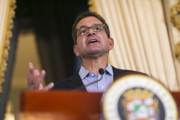 FILE - Puerto Rico's Gov. Pedro Pierluisi speaks during a news conference at La Fortaleza, Aug. 6, 2019, in San Juan, Puerto Rico. Pierluisi said Tuesday, April 2, 2024, that the U.S. territory’s budget for the upcoming fiscal year will be the largest in history at $14 billion, with new funds meant to help the island’s elderly population, crack down on violence and boost solar power programs. (AP Photo/Dennis M. Rivera Pichardo, File)