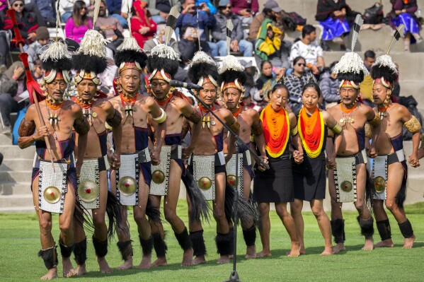 ImageIndigenous Naga tribals dance during the Hornbill Festival in Kisama, on the outskirts of Kohima, capital of the northeastern Indian state of Nagaland, Tuesday, Dec. 10, 2024. (AP Photo/Anupam Nath)