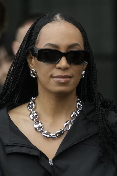 Solange Knowles leaves at the end of the unveiling of the Gucci women's Fall-Winter 2024-25 collection presented in Milan, Italy, Friday, Feb. 23, 2024. (AP Photo/Luca Bruno)