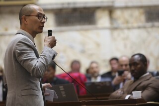 Del. David Moon, a Montgomery County Democrat who is the Maryland House majority leader, argues in support of budget legislation for the state's next fiscal year during a debate in the House of Delegates on Thursday, March 21, 2024 in Annapolis, Md. The legislation, which passed the House, includes tax and fee increases that supporters say are needed for transportation and education. (AP Photo/Brian Witte)